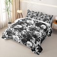 thumbnail image 3 of Homewish Classic Rose Skull Quilt Full for Boys Girls, Monochrome Floral Leaf Skeleton Full Bedspread Sets, 3pcs, 3 of 7