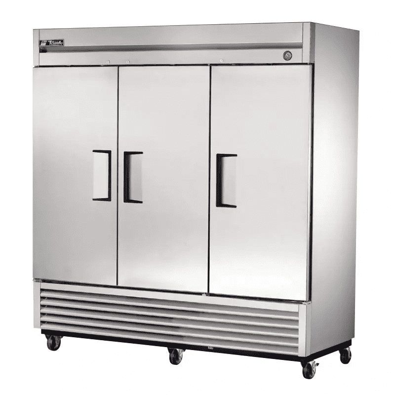 true reach in solid door freezer