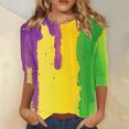 thumbnail image 2 of YUGYXL Summer Mardi Gras 3/4 Sleeve Tshirts for Women Fashion Party Mask Printed Loose Blouse Lounge Crew Neck Lightweight Fit Tees Ladies Tunic Tops Carnival Blouse, 2 of 5