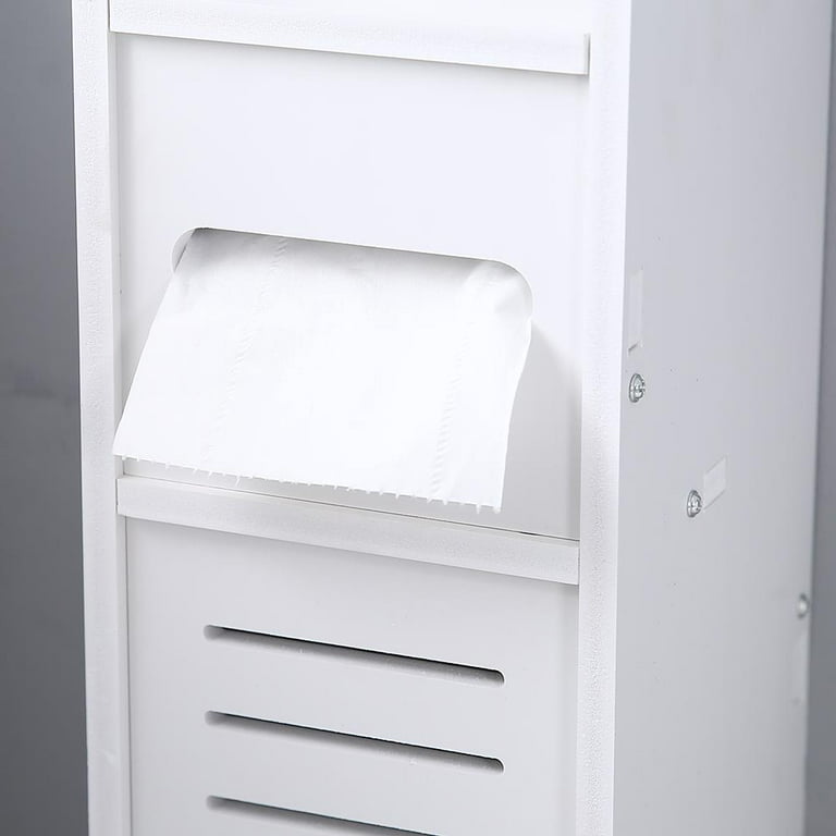 HOMCOM Toilet Paper Cabinet Small Bathroom Corner Floor Cabinet with Doors  and Shelves Thin Storage Bathroom Organizer for Paper Shampoo White