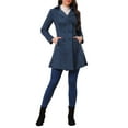 thumbnail image 2 of INSPIRE CHIC Women's Notched Lapel Double Breasted Elegant Winter Long Coat S Dark Blue, 2 of 6