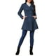 thumbnail image 2 of Abrigo largo elegante de invierno para mujer con solapa muesca y doble botonadura en azul oscuro, 2 of 6