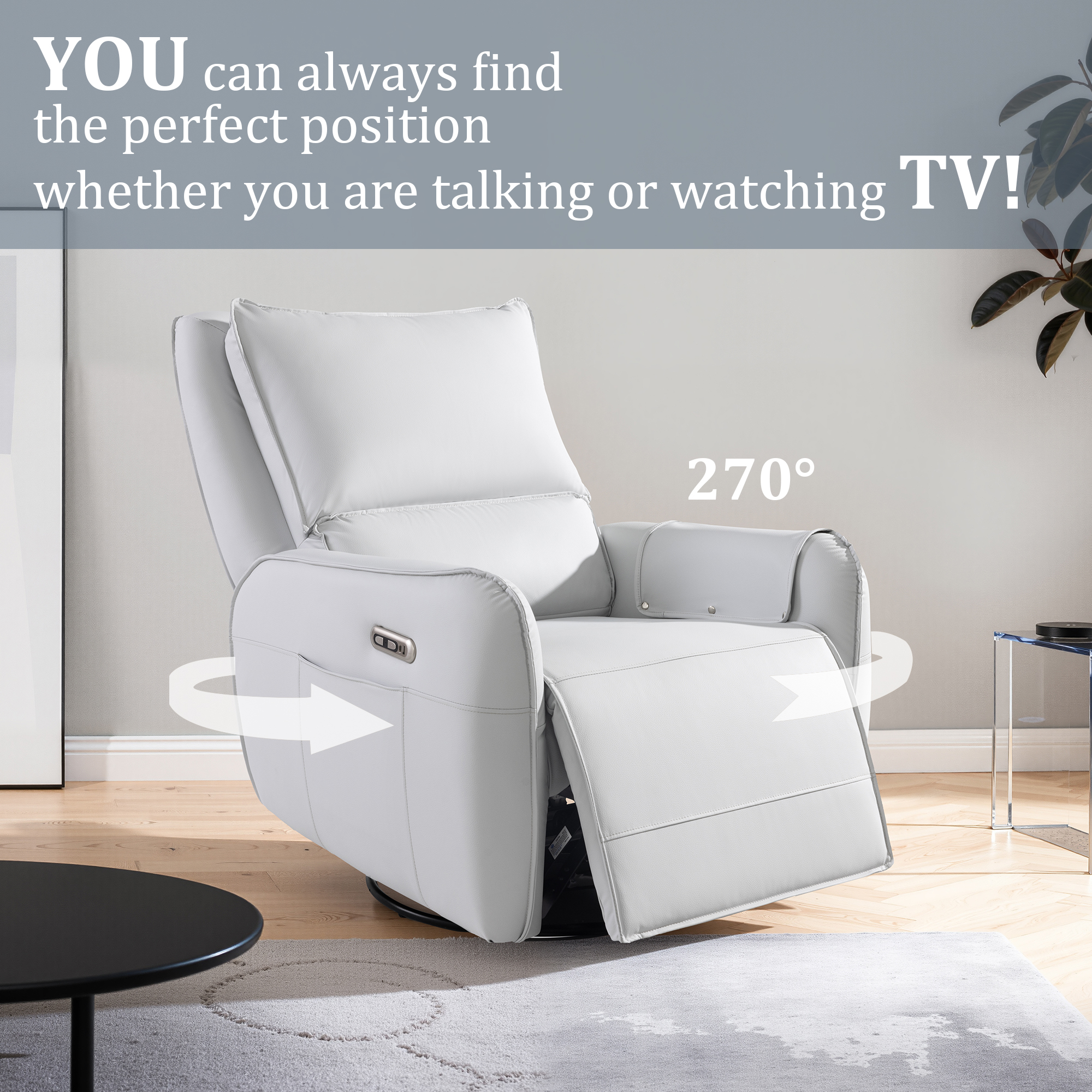 Power Recliner Rocking Chair Nursery Gliders, Electric Swivel Rocker Recliner Chair, Comfy Upholstered Living Room Reclining Chairs with Lumbar Support