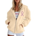thumbnail image 3 of XINPING Hoodies Women Zip Up Hoodie Oversized Sweatshirt Jackets Spring Fall Winter Coats with Breast Cancer Awareness Ribbon Print 2026, 3 of 7