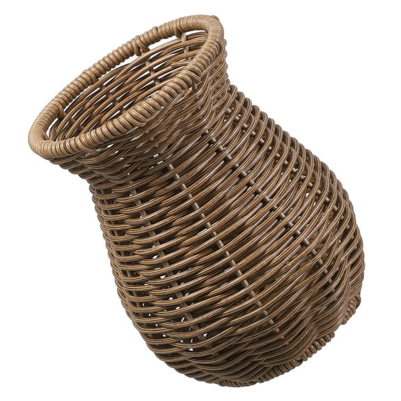 Beaupretty Imitation Rattan Vase Dark Brown Woven Plastic Flower Holder for Home and Office Decor