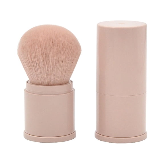 Portable Retractable Makeup Brush, Blush Brush, Loose Powder Brush with Dense Wool Fiber Bristles, High-End Plastic Handle, Soft Tip for Foundation and Blush Application, Display Stand Included
