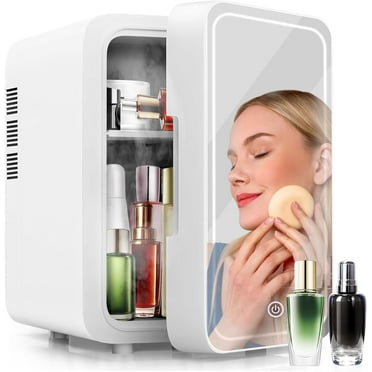 Skincare Fridge with Dimmable LED Light Mirror, 4L Compact Makeup Mini Fridge for Bedroom Car Office Dorm