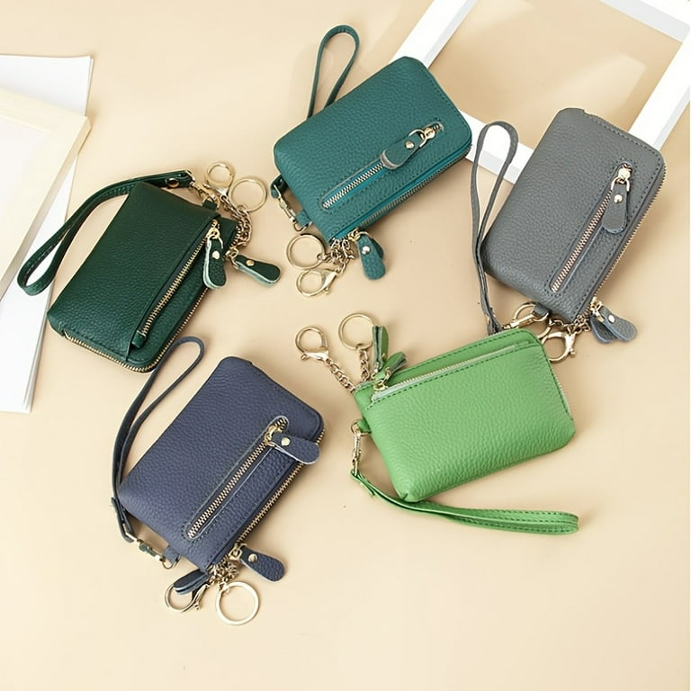 loyun Leather Coin Purse With Keychain Multi Zipper Clutch Wallet Portable Wristlet Card Holder Walmart