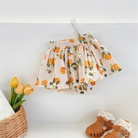 Herrnalise Toddler Baby Girls Pleated Casual Skirts High Waisted Athletic with Pockets Shorts Running Workout Clothes Printed Florals Short Skirts （2-8Years)