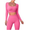 thumbnail image 2 of tarylea 2 Piece Workout Sets for Women Long Sleeve Square Neck Crop Tops High Rise Leggings Casual Ribbed Slim Fitted Yoga Outfits, 2 of 6
