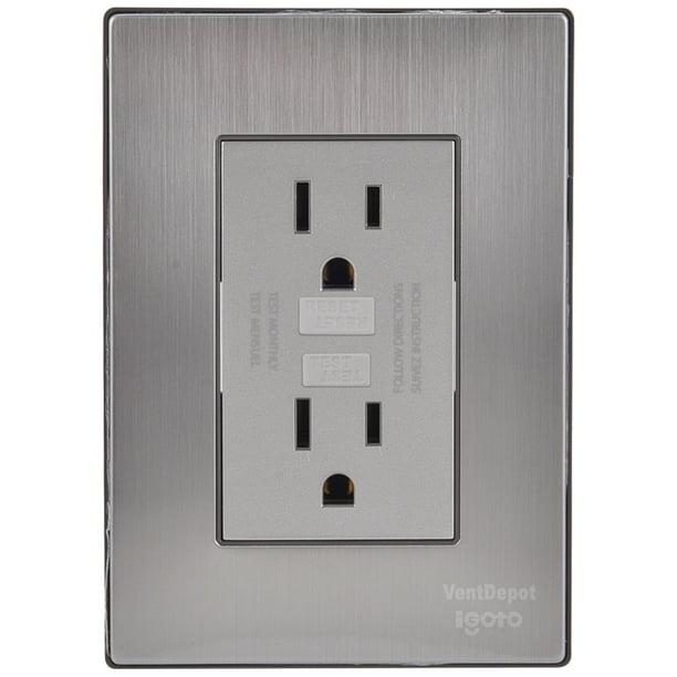 Placa Duplex Falla Tierra Inoxium1FSilver 1Pza Contacto Duplex Falla Tierra 125-250VCA 15A 50/60Hz Plateado Acero Inoxid