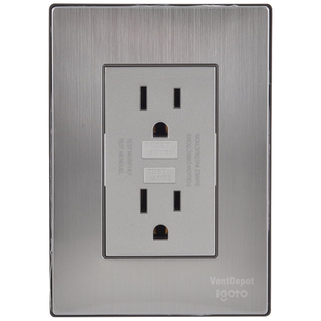 Placa Duplex Falla Tierra Inoxium1FSilver 1Pza Contacto Duplex Falla Tierra 125-250VCA 15A 50/60Hz Plateado Acero Inoxid