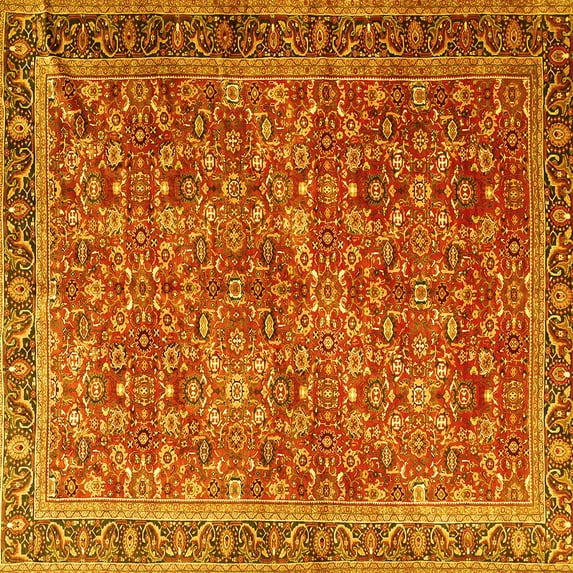 Ahgly Company Machine Washable Indoor Square Persian Yellow Traditional Area Rugs, 6' Square