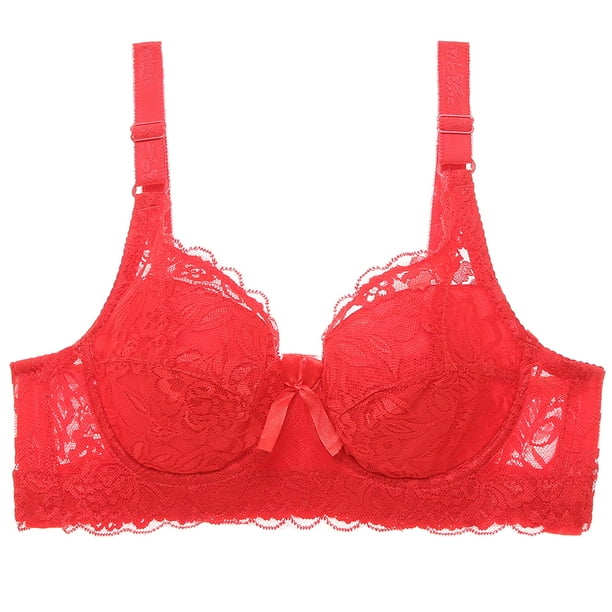 Koszal Plus Size Solid Color Floral Lace Sexy Bra Women Underwired
