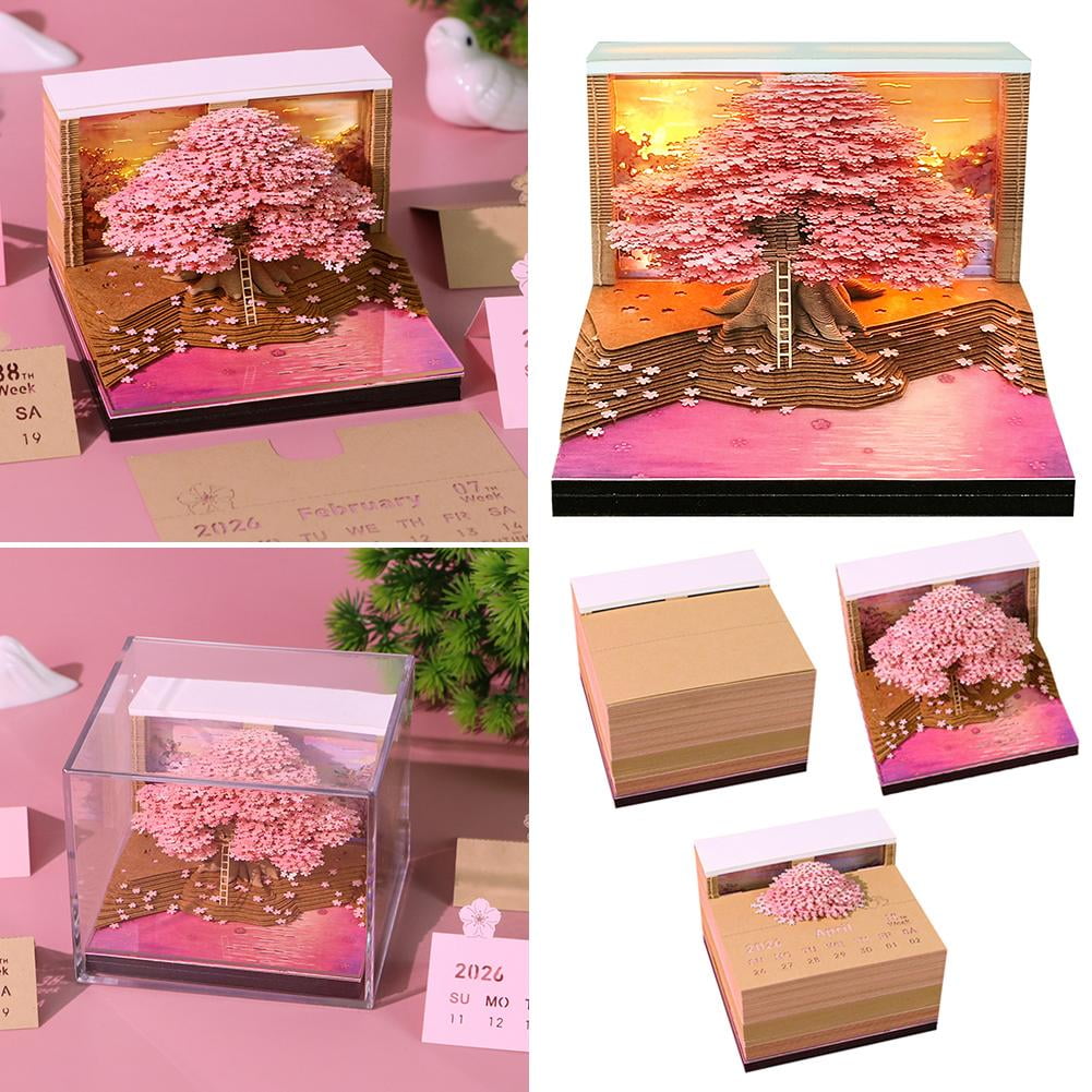 ZOUBAOQ 3D Calendar 2026,3D Time Piece Calendar 2026, Blossom Design 3D Notepad Paper Sculpture Artwork,Exquisite Creative Non Stick Sticky Note DIY Post Notes for Office Home Gifts Ornaments