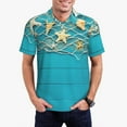 thumbnail image 1 of Balery Seashells And Fishing Net On Blue Wooden Table Camisa Polo de Hombre con Estampado, de Manga Corta y Tejido Medio, Camisa Tipo Golf Polo-3X-Large, 1 of 6
