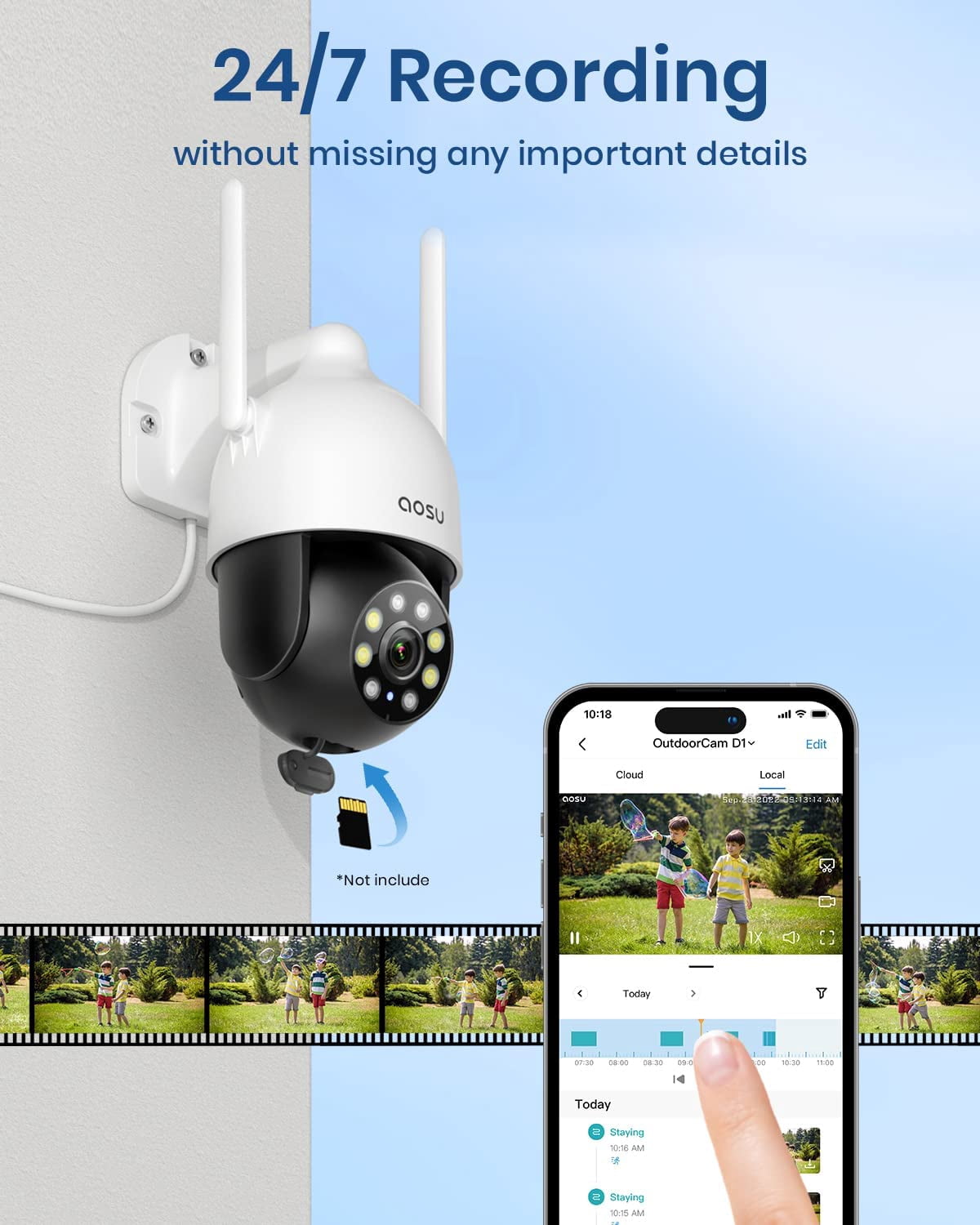 AOSU Security Camera, 2K Outdoor Camera Color Night Vision, IP66 Waterproof WiFi Camera for Home Security, 360° View Surveillance Camera with PIR Motion Sensor, 2 Way Audio