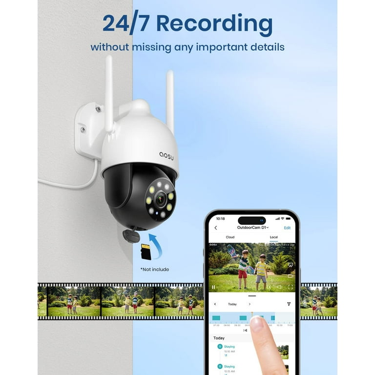 AOSU 2K WiFi Security Camera, Outdoor Waterproof, Color