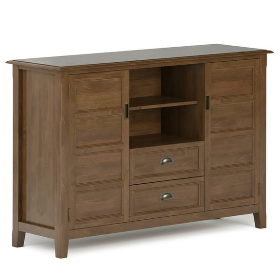 Simpli Home Burlington TV Media Stand in Saddle Brown