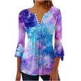thumbnail image 2 of Tejiojio 2024 Fall Tunic Tops Women Fashion Printed Casual V-Neck 3/4 Sleeve Loose T-Shirt Blouse Tops Plus Size Cotton Womens Mexican Floral Print Blouses/Tops, 2 of 5