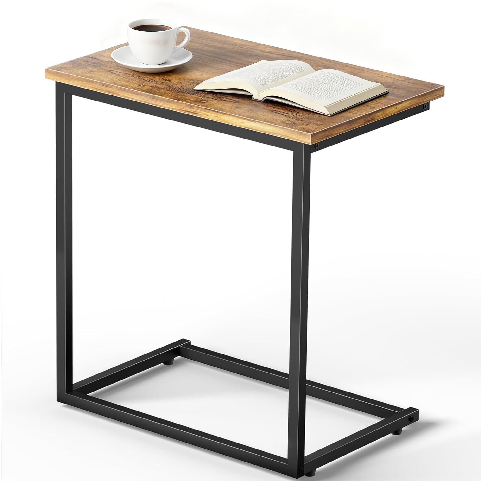 C Shaped End Table, Metal Square Side Table for Sofa, for Coffee, Laptop, Heavy-Duty Small Side Table for Couch, Sofa Table for Living Room, Bedroom, Bedside