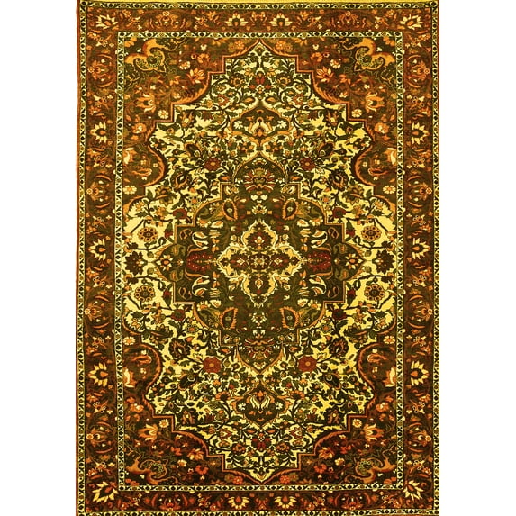 Ahgly Company Machine Washable Indoor Rectangle Persian Yellow Traditional Area Rugs, 3' x 5'