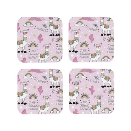 

Tideii No Drama Llama for Leather Coasters 4 Pieces Anti-fouling and Anti-scalding Decorative Coasters Suitable for Restaurants Kitchens Coffee Shops-Square