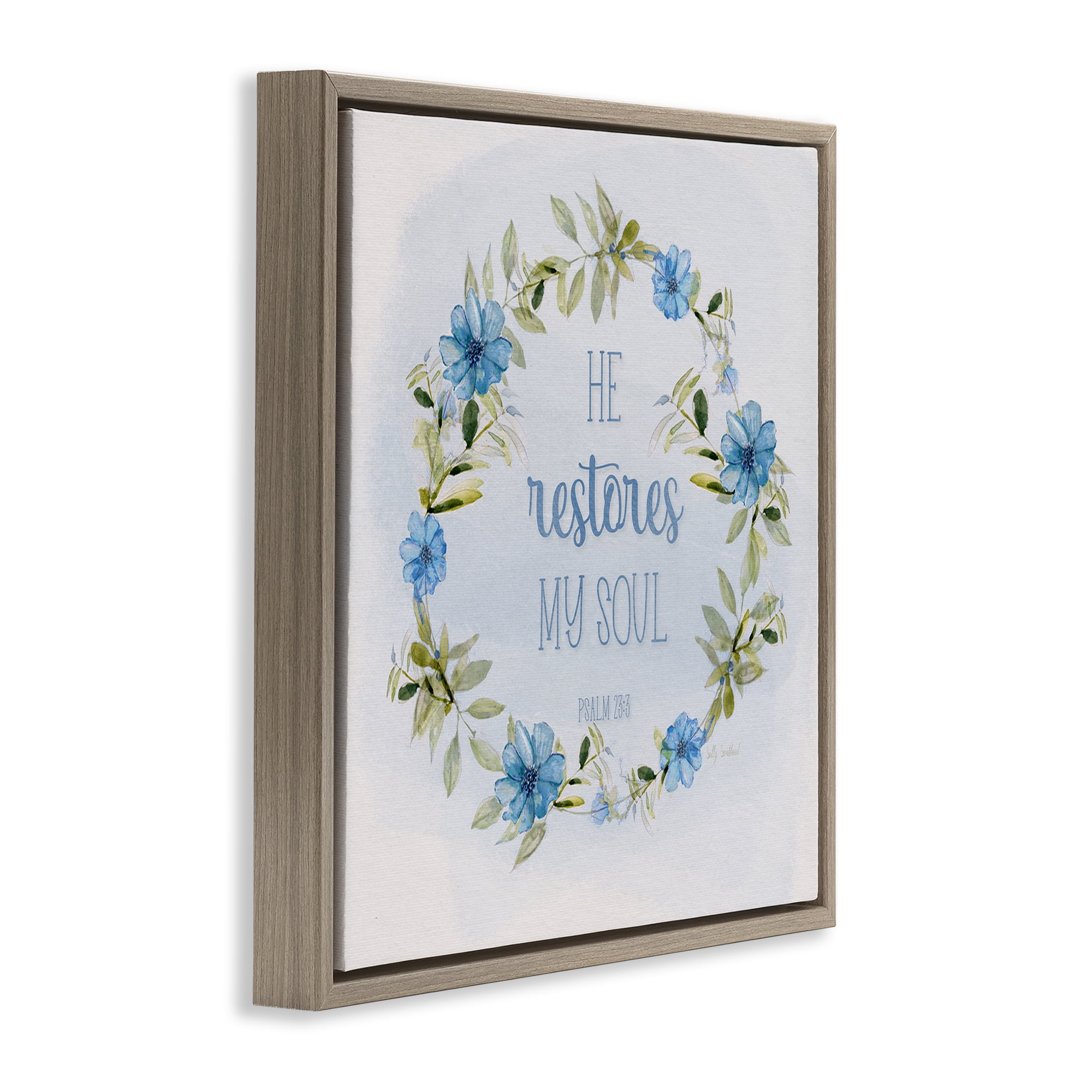 Stupell Industries Restores My Soul Proverb Religious & Spiritual Painting Brown Floater Framed Canvas Art Print Wall Art, 18 x 18