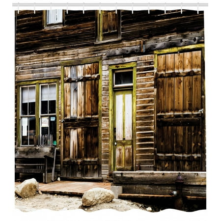 Rustic Shower Curtain Old Wooden Plank House With Antique Door