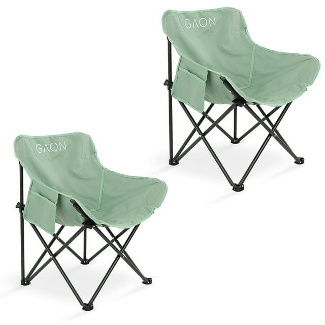 Silla Plegable para Camping Pesca Playa y Exteriores de Lona Impermebale Ligera Silla para Exterior Ergonomica con Estructura de Acero y Funda Transportadora Set de 2 Sillas (Verde)