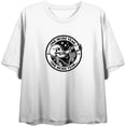 thumbnail image 4 of Skeleton Drinking Wine One More Year Women's White Crew Neck Short Sleeve Crop Tee-Small, 4 of 6