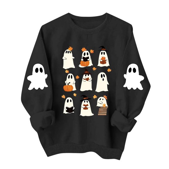 Tbopshirt Wonmen Halloween Graphic Sweatshirt Crewneck Sweatshirt Cute Printed Long Sleeve Pullover Tops