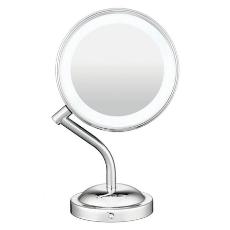 Conair Double-Sided Battery Operated Lighted Makeup Mirror - Lighted Vanity Makeup Mirror with LED Lights; 1x / 5x Magnification; Polished Chrome Finish