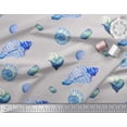 thumbnail image 2 of Soimoi Grey Silk Fabric Shells Ocean Print Sewing Fabric Yard 42 Inch Wide, 2 of 3