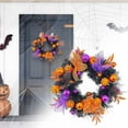 thumbnail image 2 of Eliaeconx Halloween Wreath with Lights, Illuminated Pumpkin Round Ball Door Hanging, LED Decorative Grapevine wreath, for Indoor Outdoor Halloween Party Decor, Black, 2 of 7