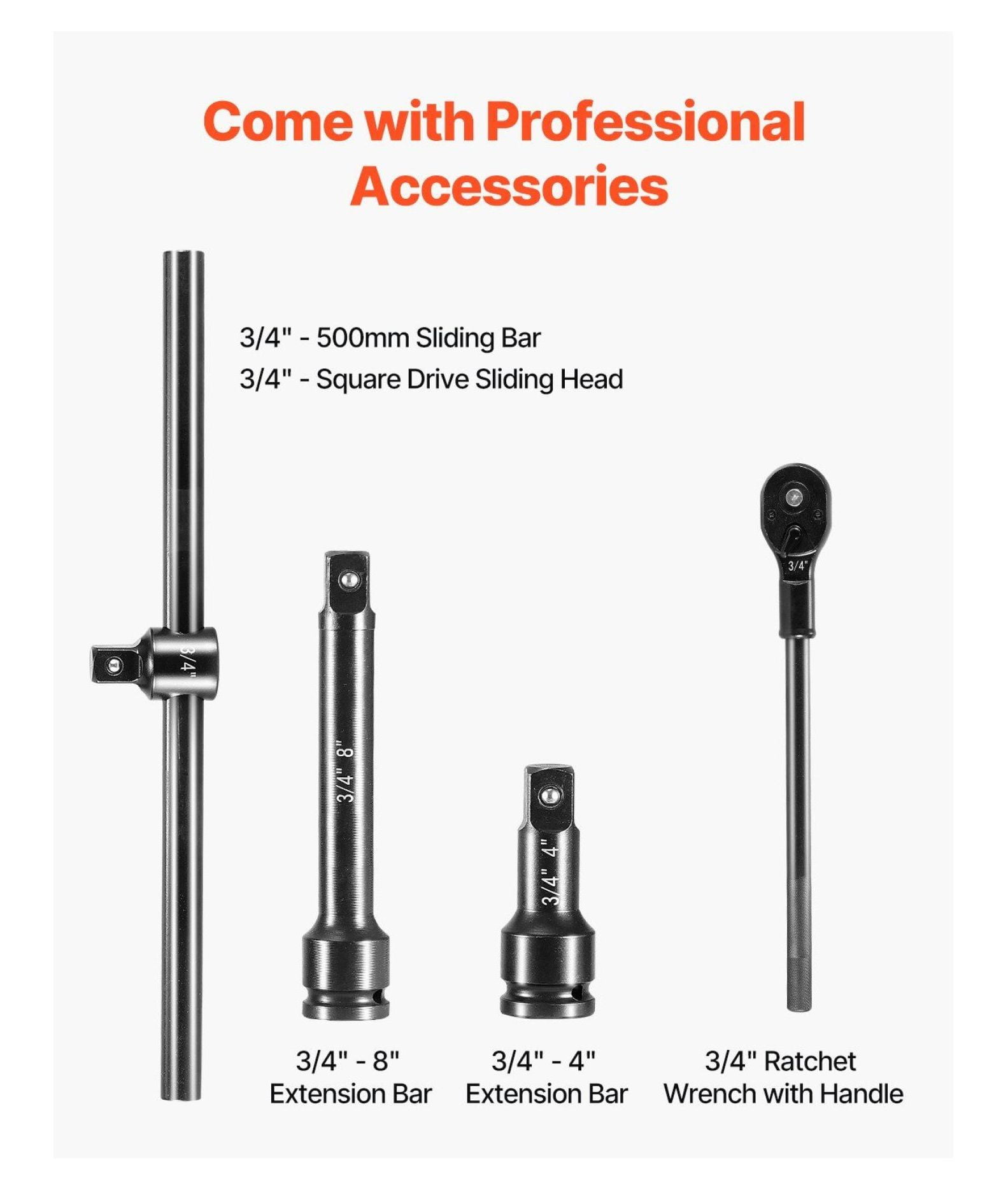3/4 Inch Impact Socket Set 21 Piece - SAE Impact Sockets - 3/4 Drive Deep Socket Set for Trucks & RVs - 6 Point Heavy Duty Impact Wrenches