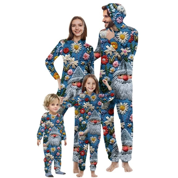 Odeerbi Christmas Onesie Pajamas for Family Holiday Hooded Sleep Jumpsuit Long Sleeve Family Christmas Pajamas Matching Sets Dad Stripe Print Jumpsuit Sleepwear Xmas PJs Set Multicolor
