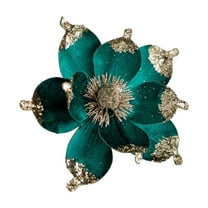 Artificial Glitter Magnolia Flowers Christmas Poinsettia Ornaments Picks For Christmas Tree Wreath Garland Xmas New Year Decoration