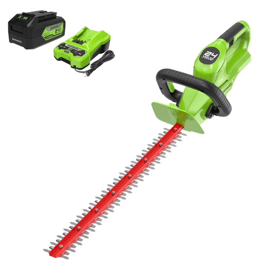 Greenworks 24V 22" Cordless Laser Cut Hedge Trimmer, 4.0Ah USB Battery and Charger Included