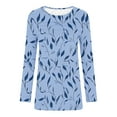 thumbnail image 5 of Betivan Fall Clearances-Tops Womens Fashion Blue and White Porcelain Printed Long Sleeve Tops Pleated Fall Tunic T-Shirts Chinoiserie Crew Neck Hide Belly Blouses, 5 of 7