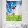 thumbnail image 1 of Sports Tapestry, Outdoor Hobby Themed Golf Club and Ball in a Sunny Summer Day Scene, Wall Hanging for Bedroom Living Room Dorm Decor, 60W X 80L Inches, Green Blue White and Grey, by Ambesonne, 1 of 2