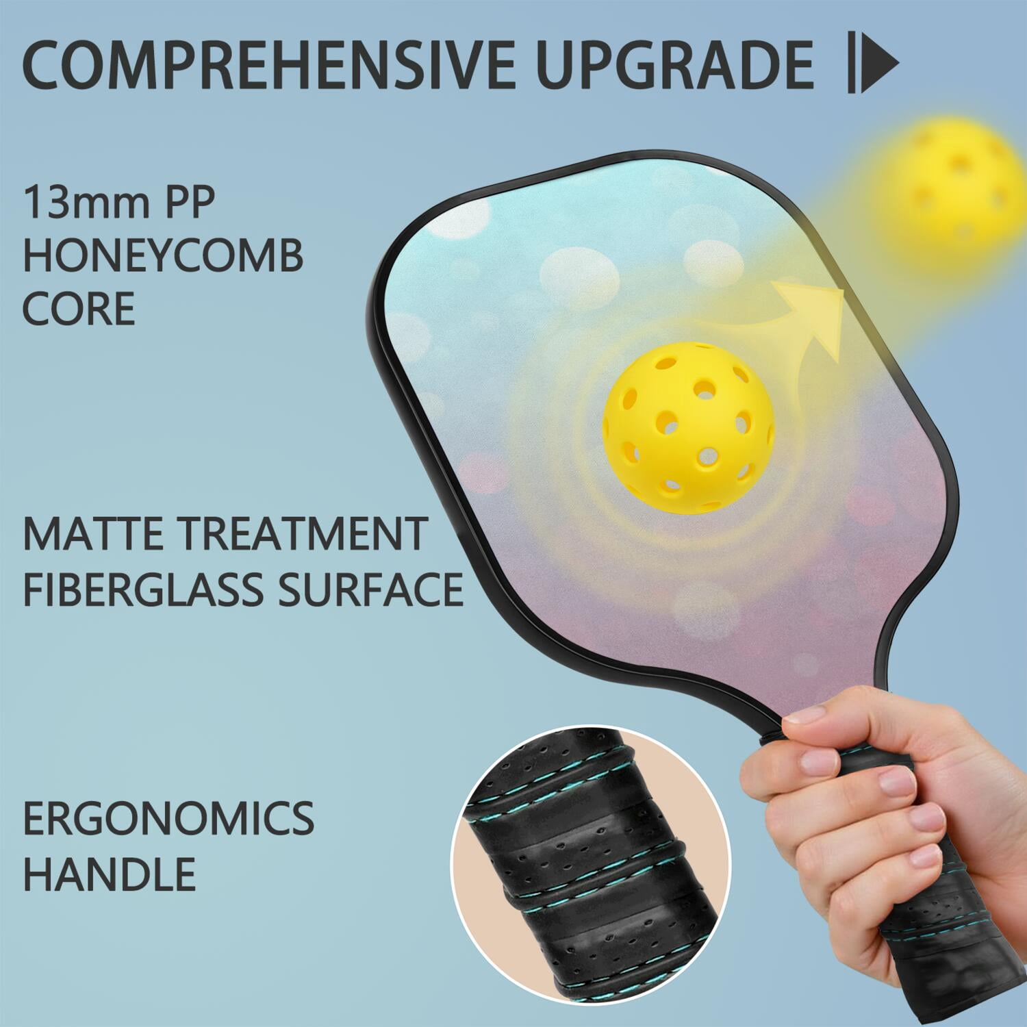 Pickleball Paddles Set Of 2, Fiberglass Surface, Sweet Candy Print, 4 Balls & Bag