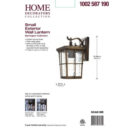 Home Decorators Collection Outdoor 6 Inches 1 Light Wall Mount Lantern With Clear Water Glass Golden New Open Box Canada - Home Decorators Collection Website