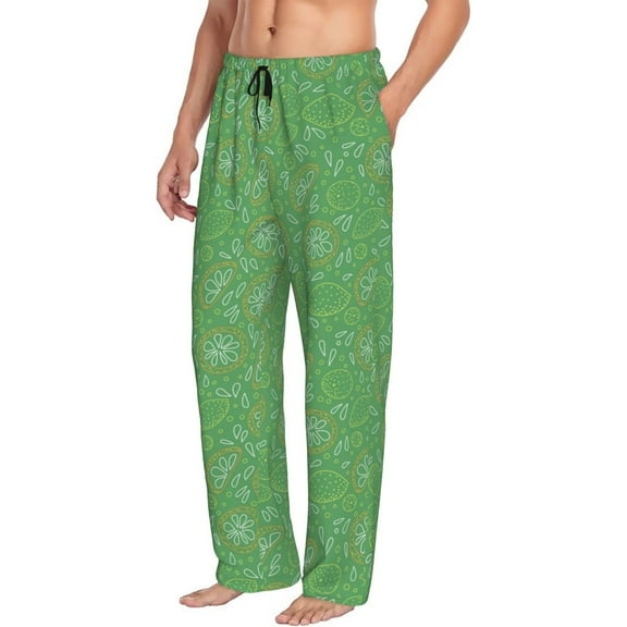 Mens Pajama Pants Bottoms with Pockets - green Lemon print Comfy Mens Pj Pants, Soft Men Lounge Pants