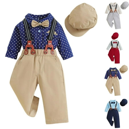 THDHVS Newborn Boy Outfits,Kid's Clothing Baby First Year Dress Set Five Piece Set Long Sleeve Kid's and Boys' Clothing Birthday Garment Navy 6-12 Months