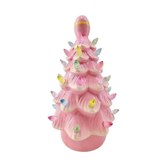 Easter Christmas Tree Shaped LED Resin Ornament - Colorful Light Up Tree Decor, Festive Window Display Ornament for Easter Home & Holiday Decoration