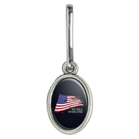 We Will Overcome Flag Stars USA America Antiqued Oval Charm Clothes Purse Suitcase Backpack Zipper Pull Aid
