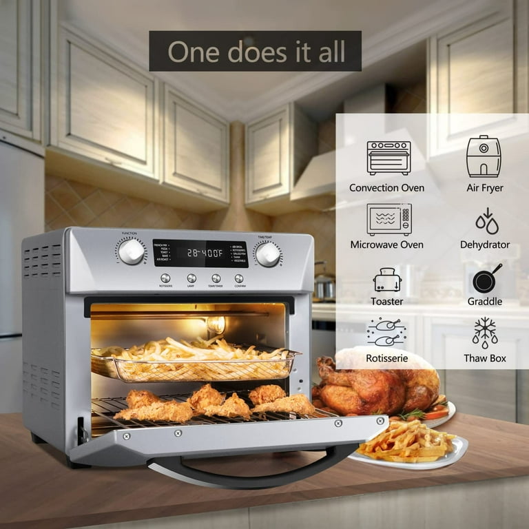 CUSIMAX 10-in-1 Air Fryer Oven, 24QT Convection Oven, Toaster Combo Oven  with Rotisserie & Dehydrator, Rich Accessories, Silver