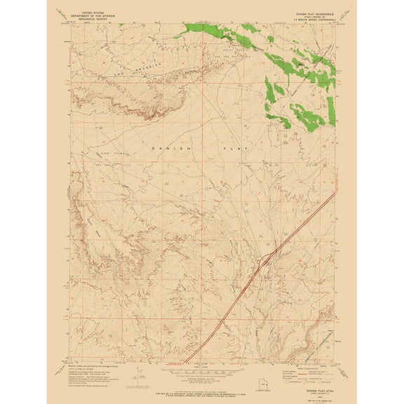 Topographical Map - Danish Flat Utah Quad - USGS 1970 - 23 x 29.97 - Vintage Wall Art
