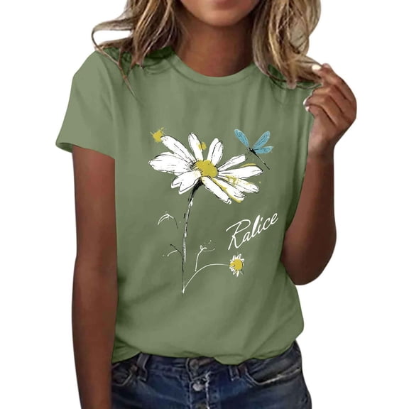 Flowers Shirts Short Sleeve T-Shirts for Women Trendy Lightweight Soft Casual Crewneck Tees Spring Summer Tops Clothes 2025